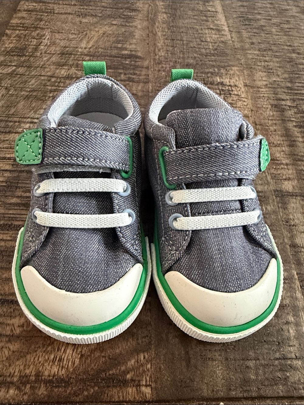 See Kai Run Gray Canvas Sneakers with Green Accents